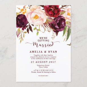 Convite De Casamento Burgundy Floral Marsala
