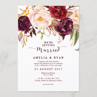 Convite De Casamento Burgundy Floral Marsala
