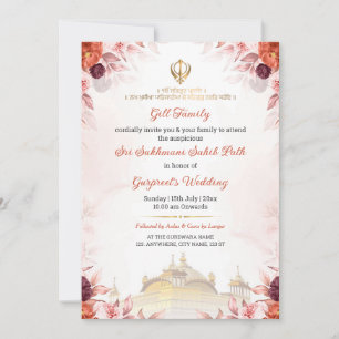 Convite de Casamento Burgundy Floral Sukhmani Sahi