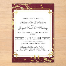 Convite de Casamento Burgundy Gold Moderno Elegant