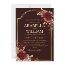 Convite de casamento burgundy Luxuoso e Elegante
