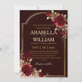 Convite de casamento burgundy Luxuoso e Elegante