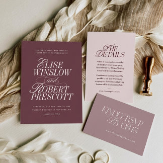 Convite de Casamento Burgundy Mauve Regência Elega