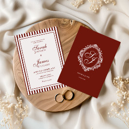 Convite de Casamento Burgundy Monogram Old Money