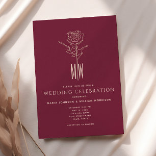 Convite de Casamento Burgundy Romântico