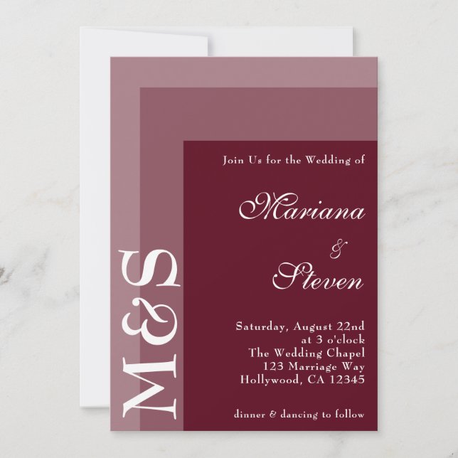 Convite de Casamento Burgundy Simples Moderno Chic (Frente)