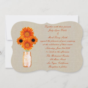 Convite De Casamento Burlap Rustic Orange Mason Ja