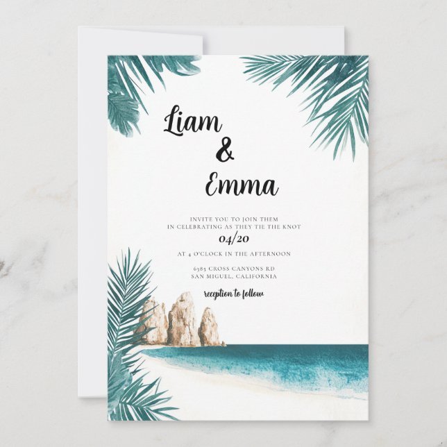 Convite de Casamento Cabo Mexico Aquarela (Frente)