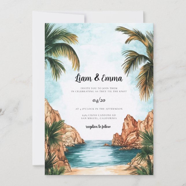 Convite de Casamento Cabo San Lucas México (Frente)