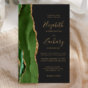 Convite de Casamento Caçador Verde Dourado Ágata E