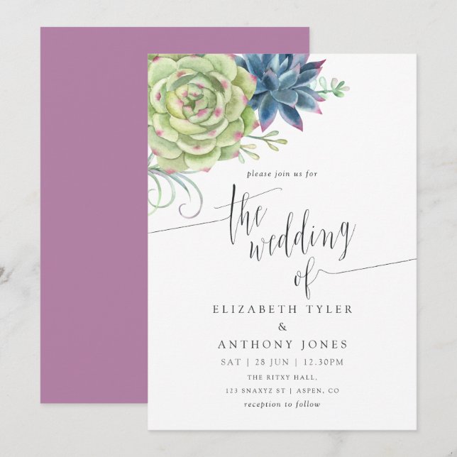 Convite de Casamento Cacto Suculentas Aquarela (Frente/Verso)