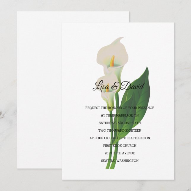 Convite De Casamento-Cala Lily (Frente/Verso)