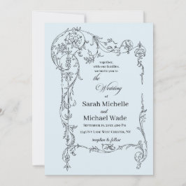 Convite de Casamento Caligrafia com Moldura Floral