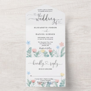 Convite de Casamento Caligrafia Coração Floral Aqu