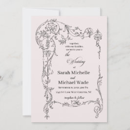 Convite de Casamento Caligrafia Floral Moldura