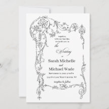 Convite de Casamento Caligrafia Floral Moldura