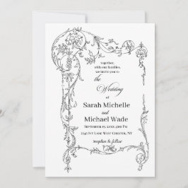 Convite de Casamento Caligrafia Floral Moldura