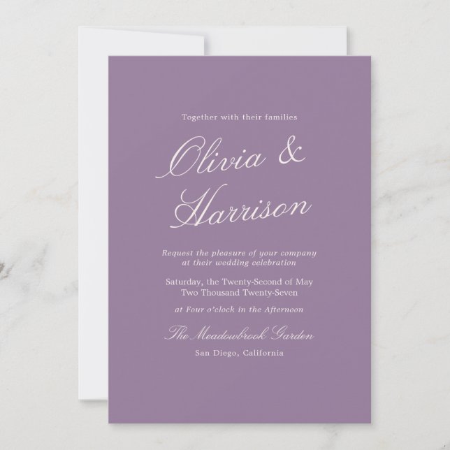 Convite de Casamento Caligrafia Jardim Malva (Frente)