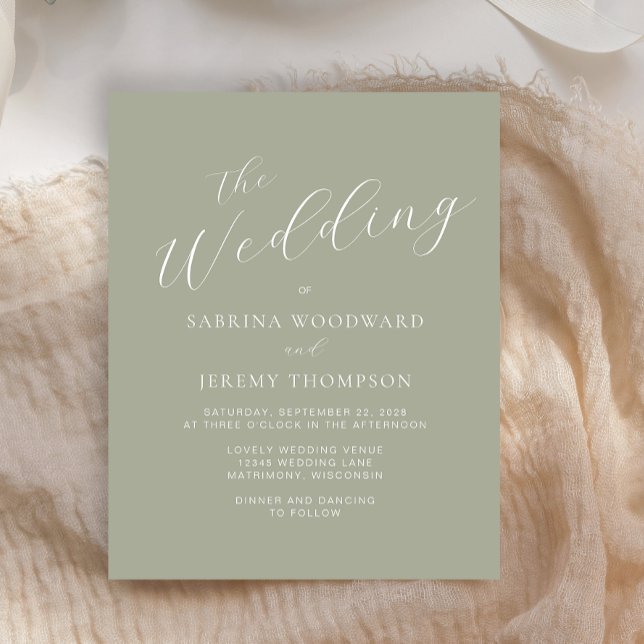 Convite de Casamento Caligrafia Orçamento Verde Sa (An elegant choice for a wedding with a sage green color palette.)