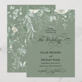 Convite de Casamento Caligrafia Verde de Primavera