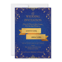 Convite de Casamento Canto Dourado e Azul Real |