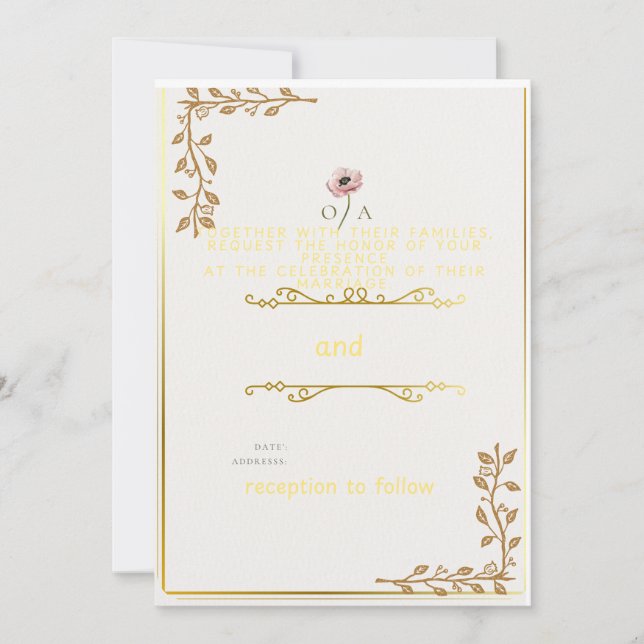 Convite de Casamento Canto Dourado Elegante | Fl S (Frente)