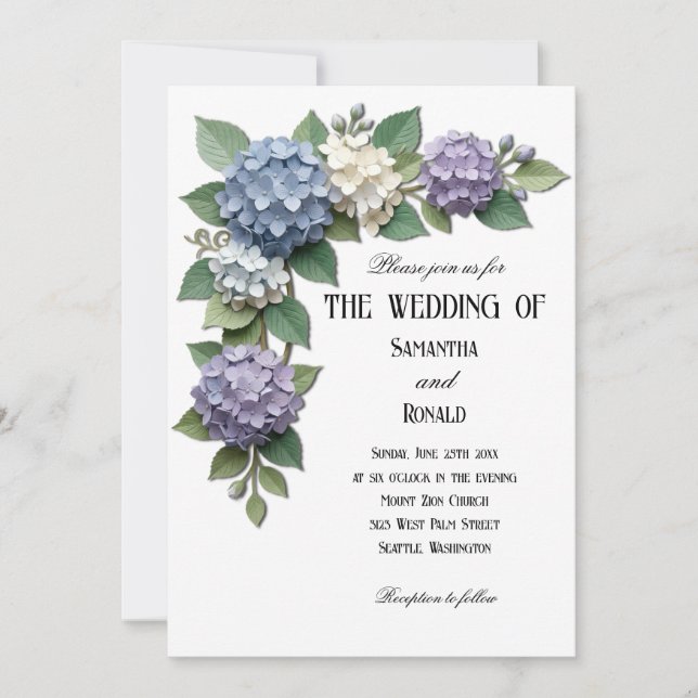 Convite de Casamento Canto Floral de Hortênsia Ele (Frente)