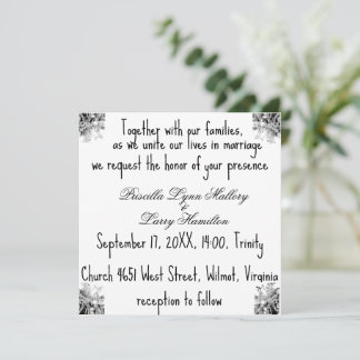 Convite de Casamento Cantos de Flores Preto e Bran