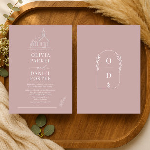 Convite de Casamento Capela Rosa Mauve Linha Arte 