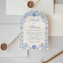 Convite de Casamento Caprichoso Azul Pó de Marfim