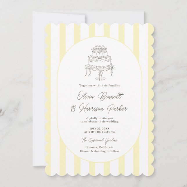Convite de Casamento Caprichoso com Listras Amarel (Frente)