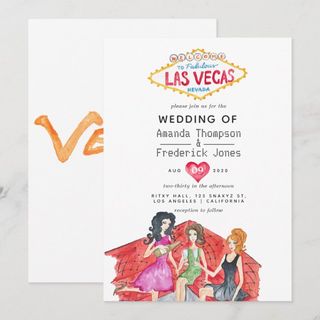 Convite de Casamento Caprichoso em Las Vegas (Frente/Verso)
