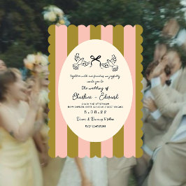 Convite de Casamento Caprichoso Listrado de Verde 