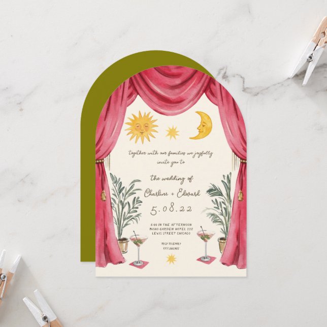 Convite de Casamento Caprichoso Pintado à Mão com  (Frente/Verso In Situ)