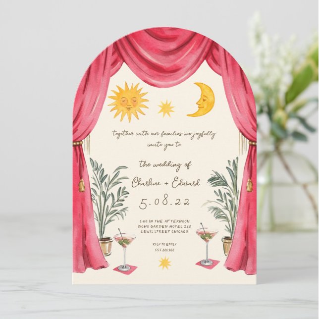 Convite de Casamento Caprichoso Pintado à Mão com  (Criador carregado)