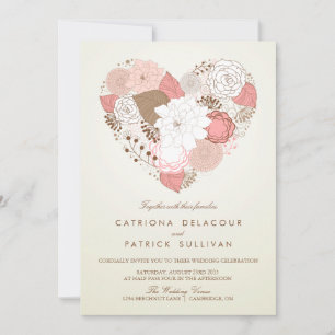 CONVITE DE CASAMENTO CARDÍACO FLORAL DE TINTA VIN