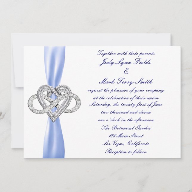 Convite de Casamento Cardíaco Infinito Azul (Frente)