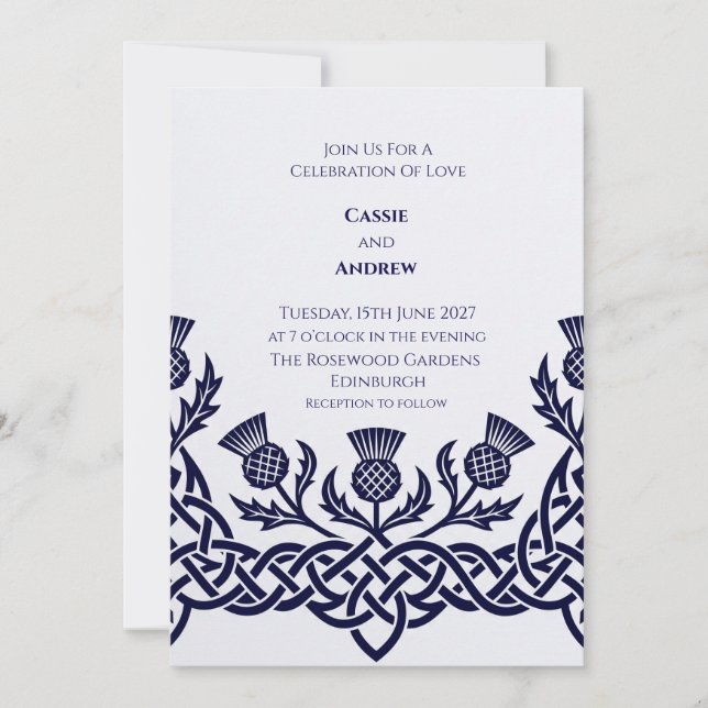 Convite de Casamento Cardo Blue Celtic (Frente)