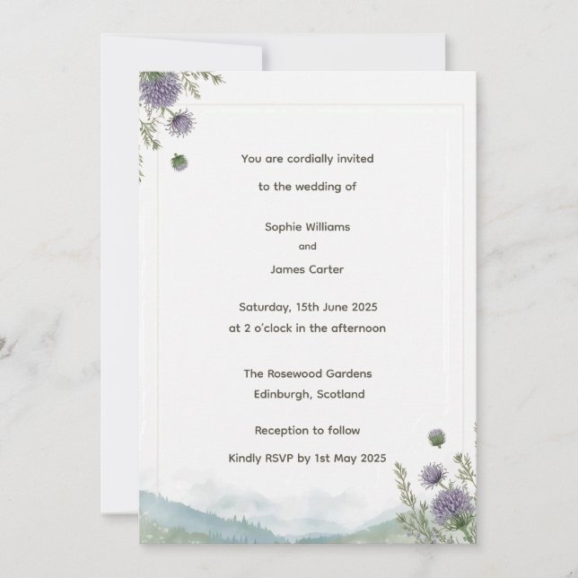 Convite de Casamento Cardo das Terras Altas Escoce (Frente)