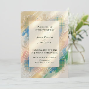 Convite de Casamento Cardo de Tartan Escocês Águ