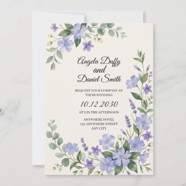 Convite de Casamento Cardo e Campainha Azul Escoce (Frente)