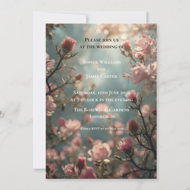 Convite de Casamento Cardo Escocês | Floral Boho (Frente)