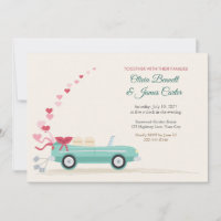 Convite de Casamento Carro de Fuga Vintage Recém-C