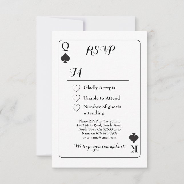 Convite de Casamento Carta de Baralho K  D Ás de E (Frente)