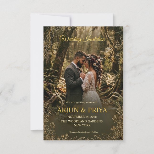 Convite de Casamento Carta Floresta Rústica de Mad (Frente)