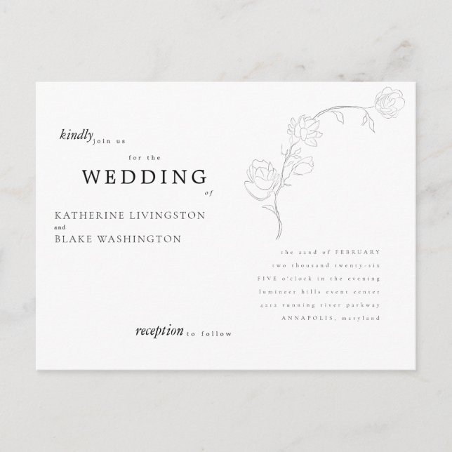 Convite de Casamento Carta Postal com Haste Simple (Frente)