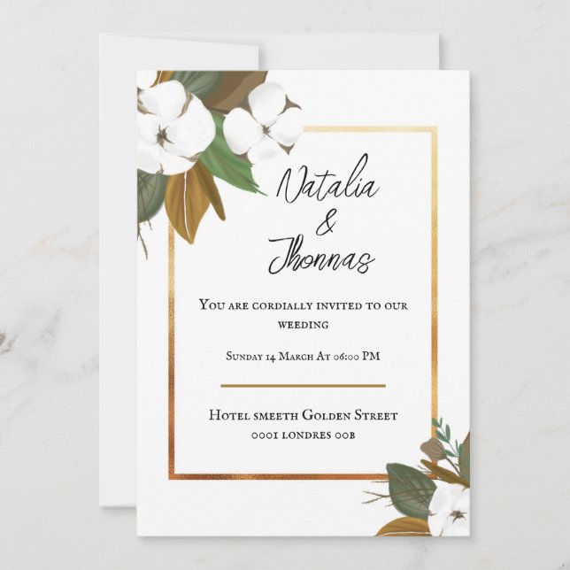 convite de casamento cartão flor branca (Frente)