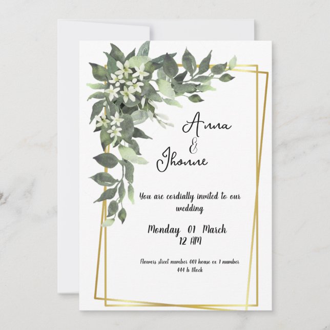 Convite de casamento cartão flores Greenry Verde (Frente)