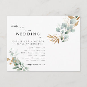 Convite de Casamento Cartão Postal Glam Eucalipto