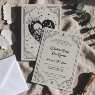 Convite de Casamento Cartão Tarot Cream & Preto Gó